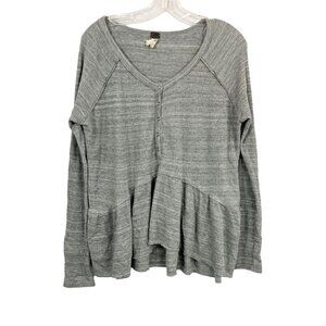 Free People We the Free Coastline Peplum Long Sleeve Top Gray - Size XS